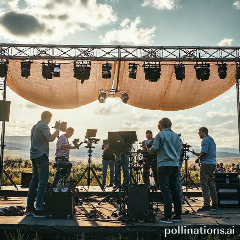 Équipe d'événementiel collaborative en pleine installation